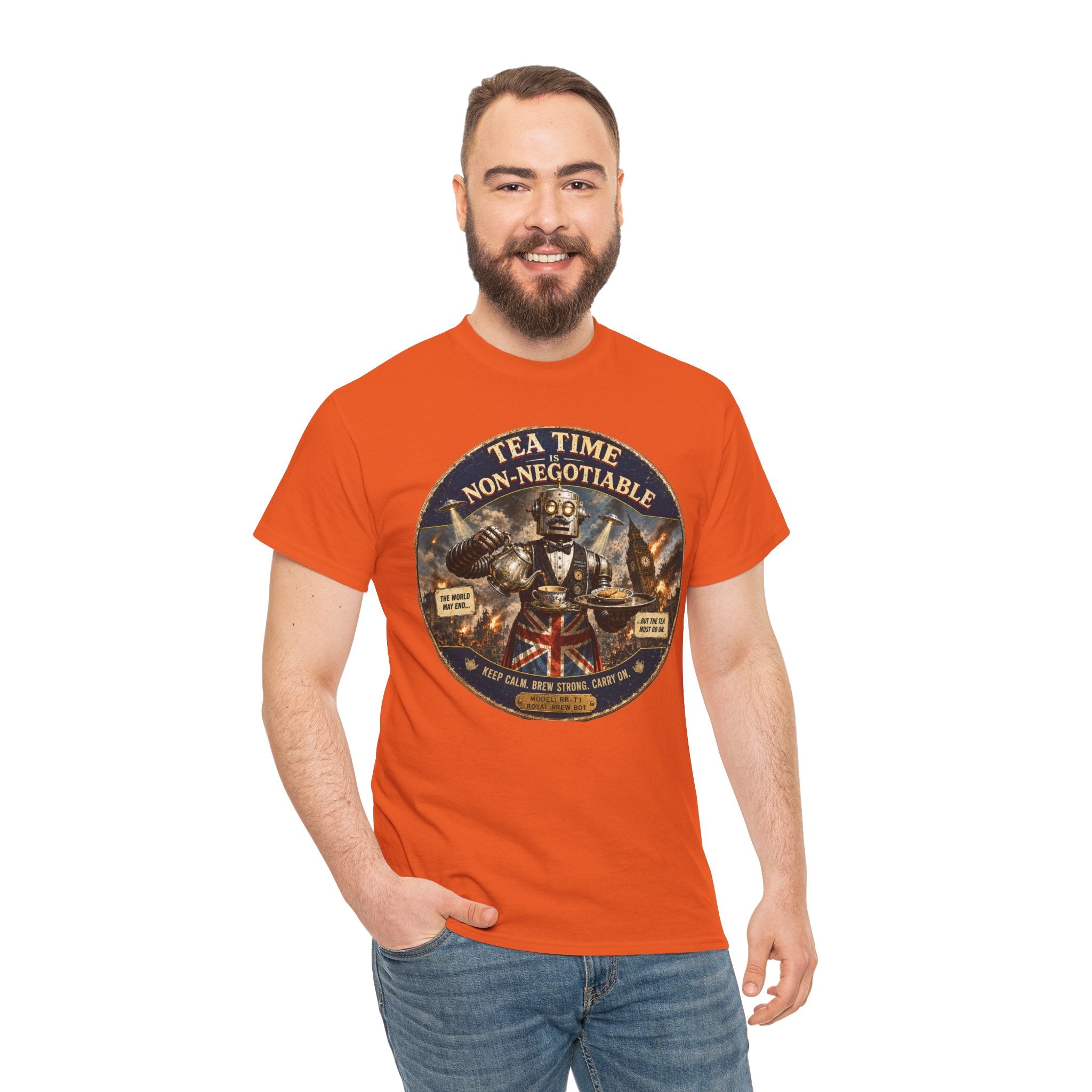 Tea Time is Non-Negotiable T-Shirt — Funny British Butler Robot Graphic Tee