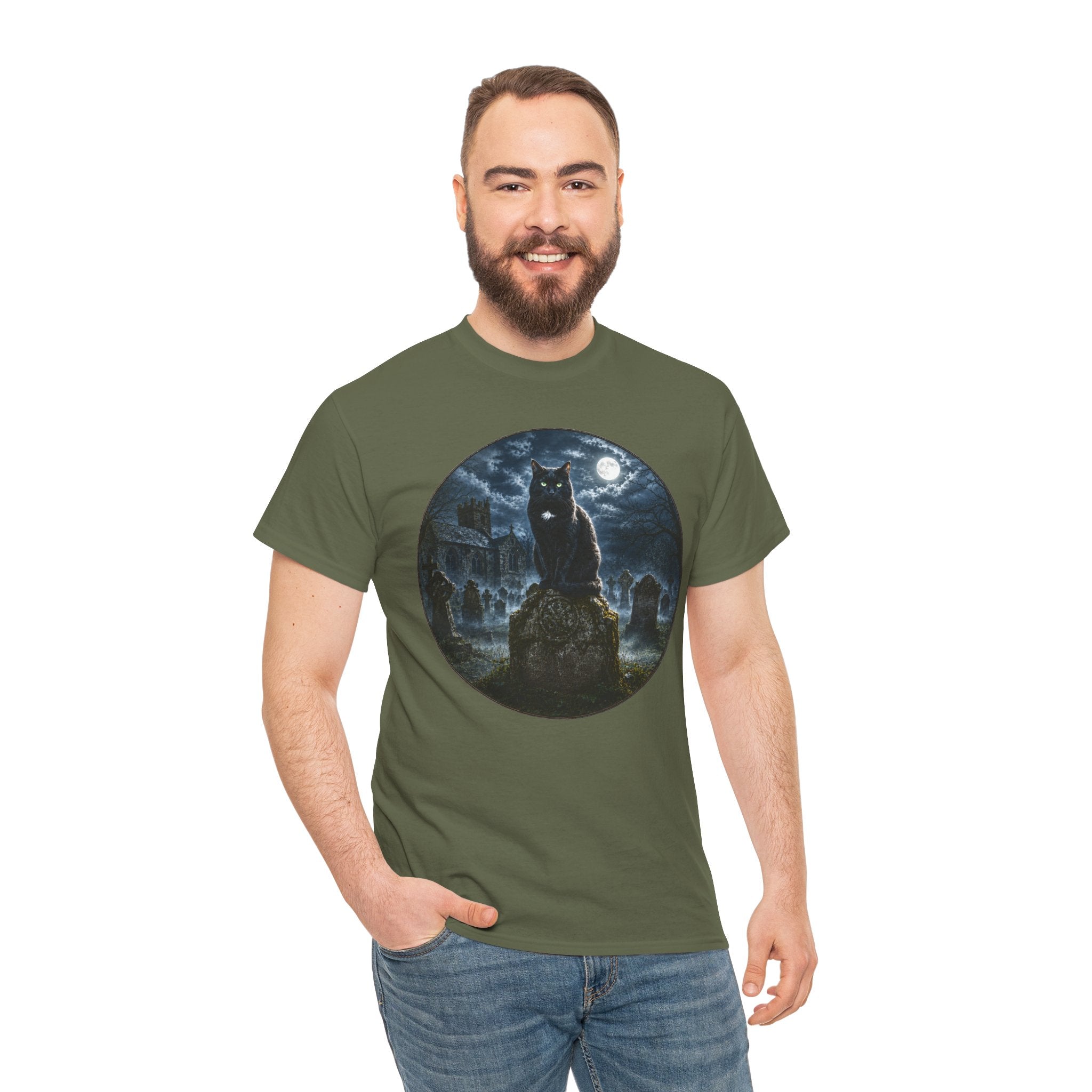 Churchyard Cat T-Shirt | Black Cat Graveyard Folklore Tee