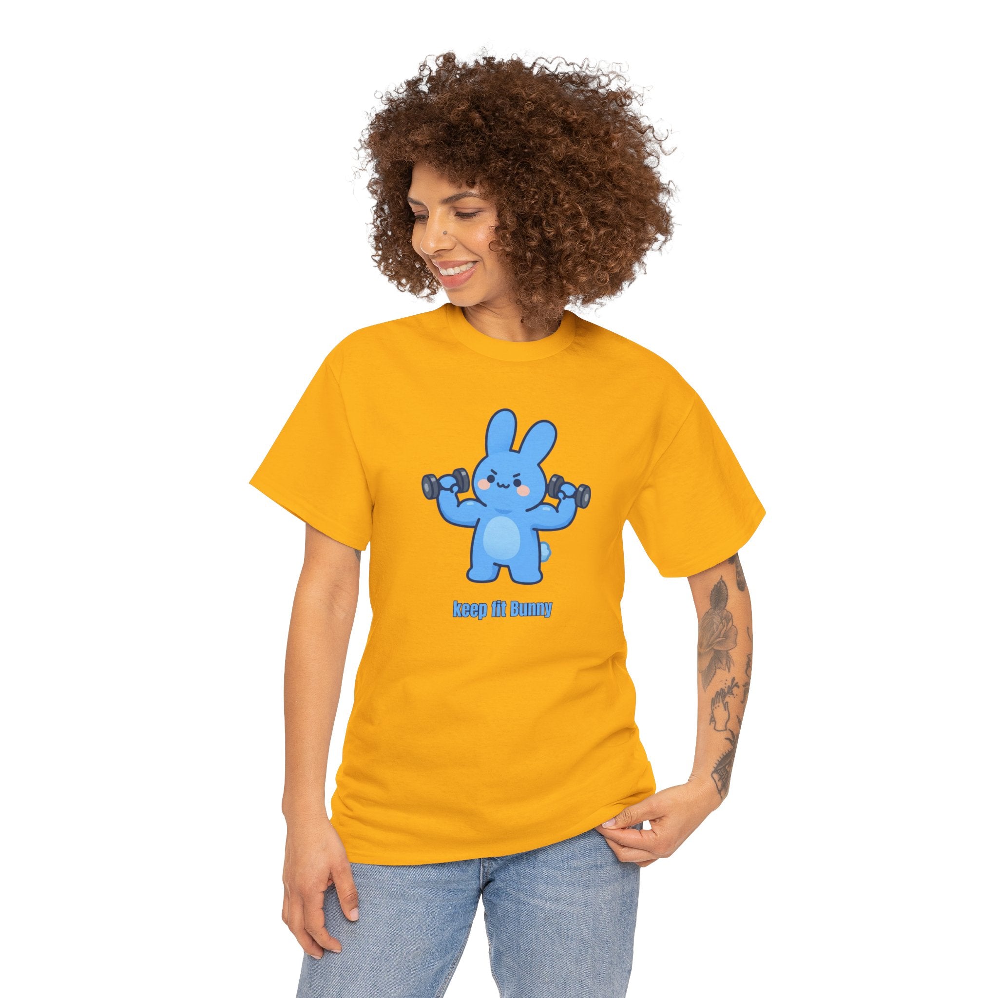 Cute Blue Bunny Weightlifting Tee — "Keep it Bunny" Fitness T-Shirt - Cute AND strong?! 💪🐰 Meet Keep Fit Bunny — pumping dumbbells, flexing hard, and looking absolutely determined. The most motivated little bunny you'll ever meet!