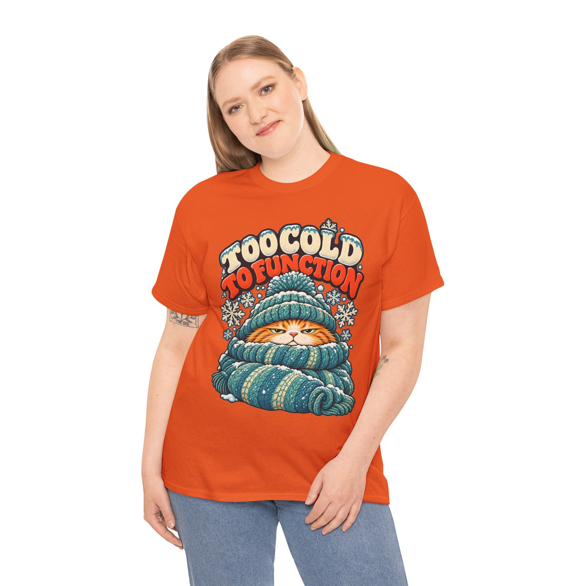 Too Cold To Function: Grouchy Ginger Cat Winter T-Shirt