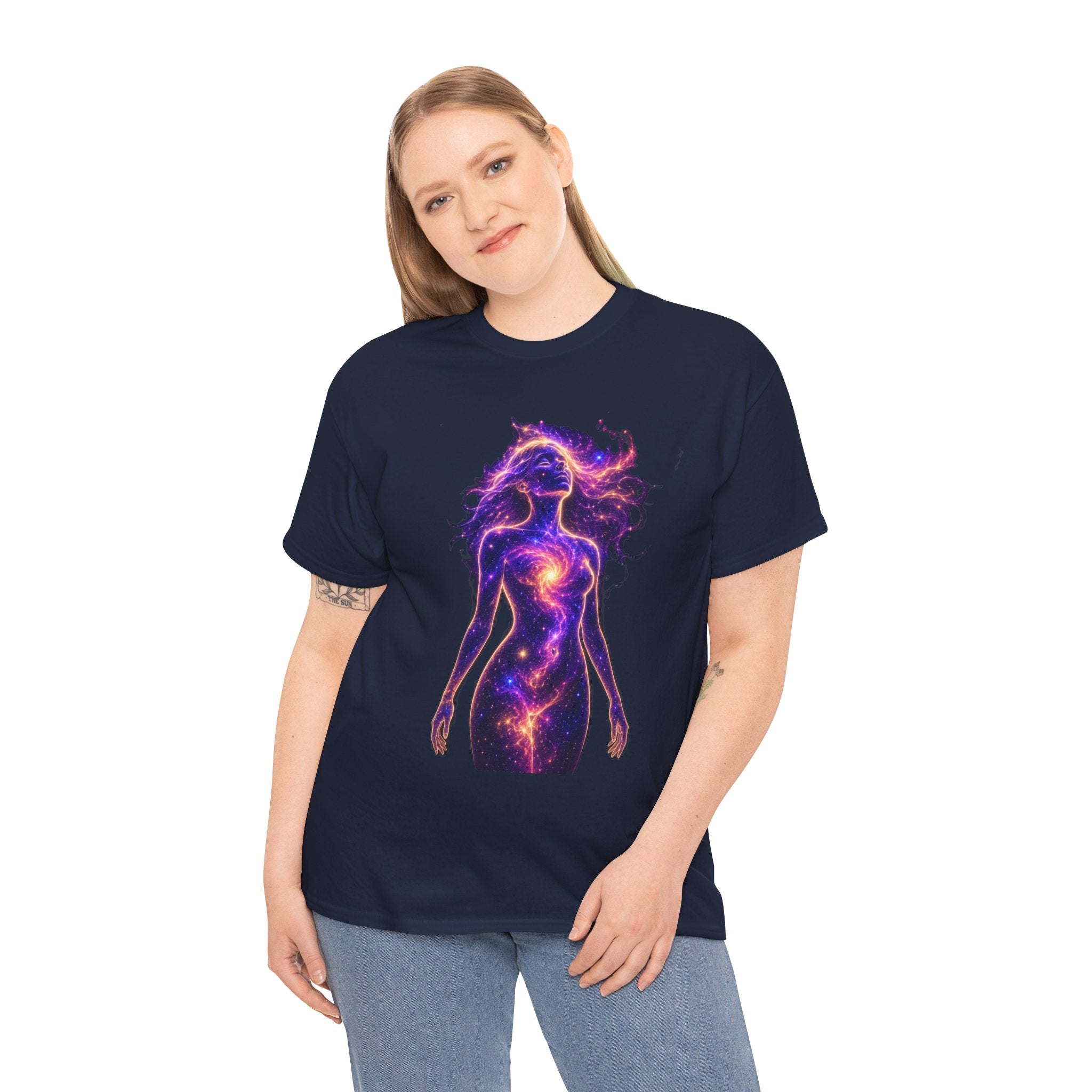 Cosmic Goddess Galaxy T-Shirt – Celestial Female Spirit, Universe Body, Nebula Art, Mystical Space Graphic Tee