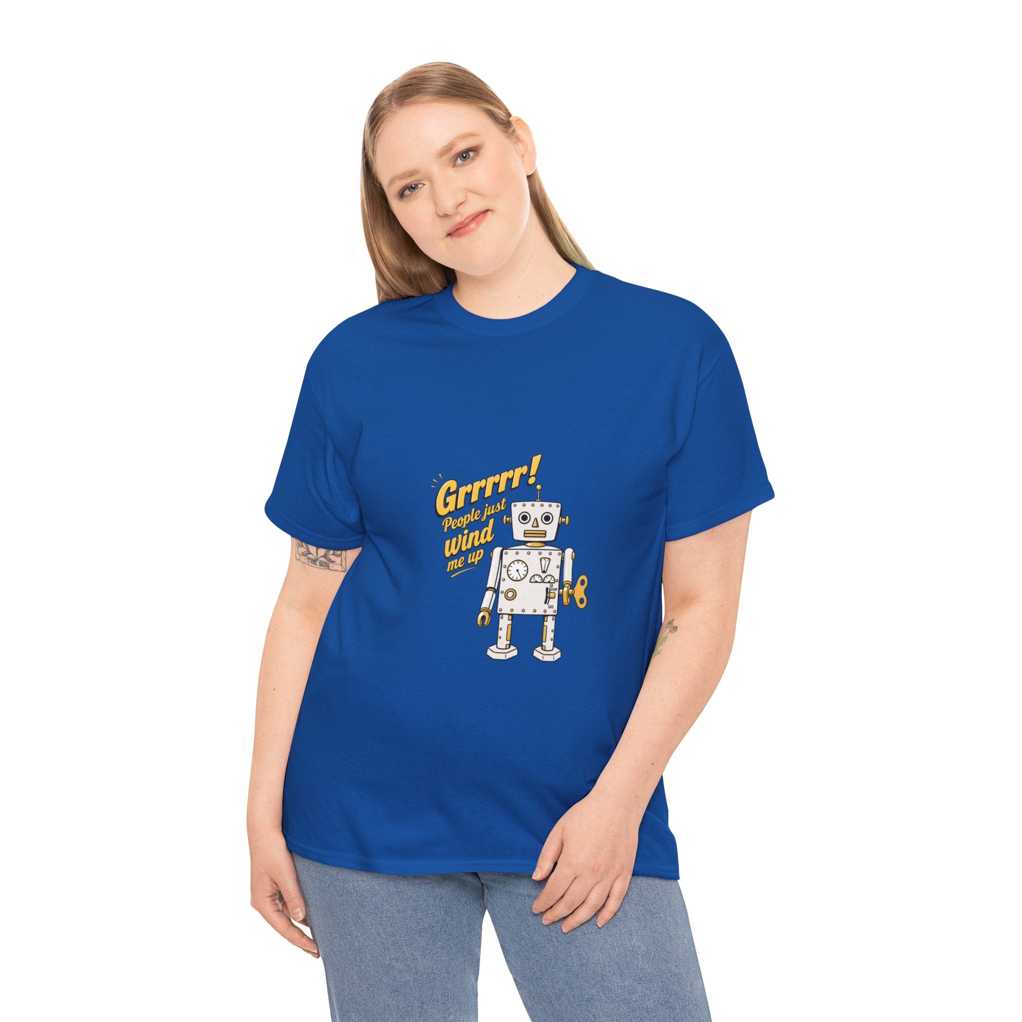 Retro Robot 'Grrrr!' please don't wind me up Graphic Tee — Vintage Wind-Up Robot T-Shirt