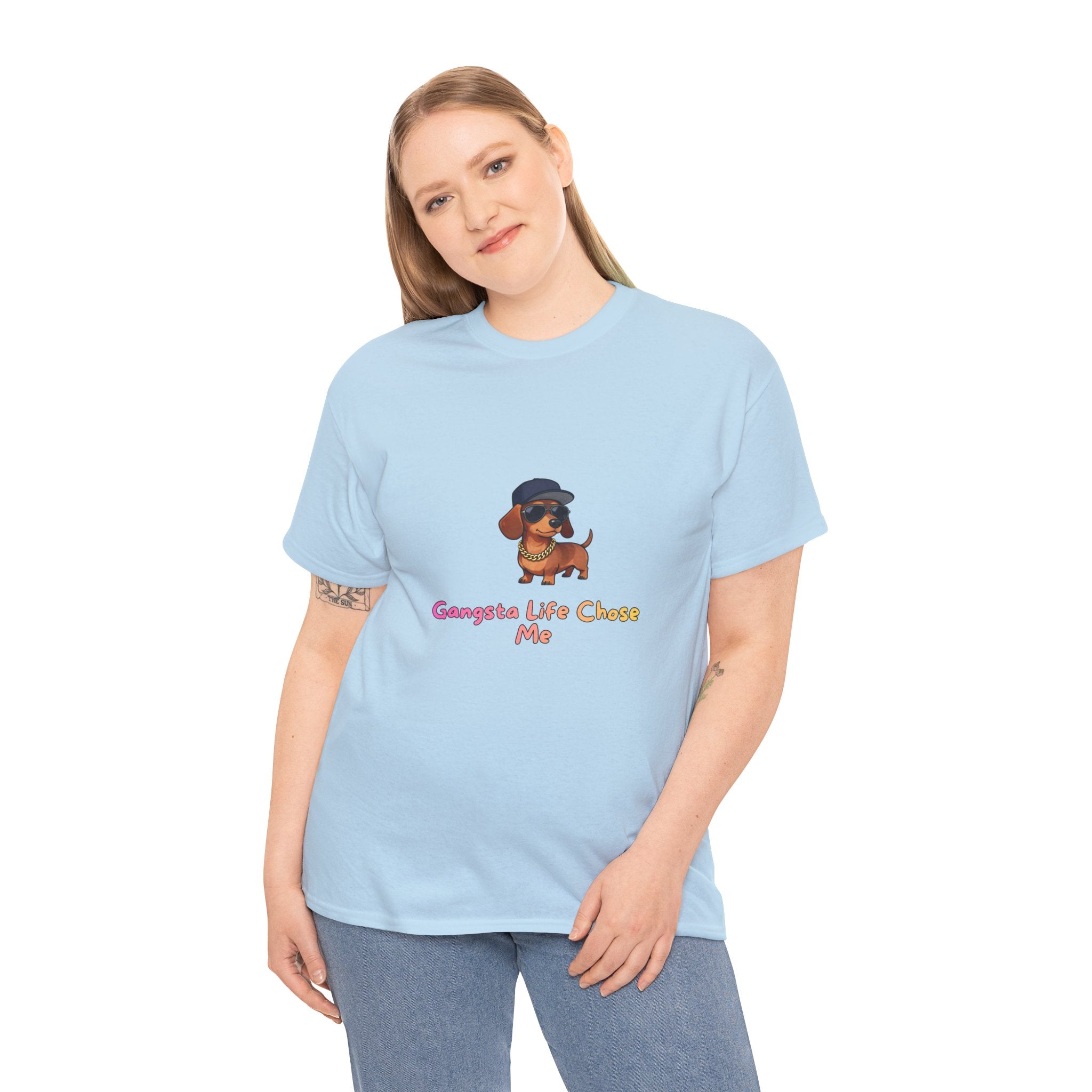 Gangsta Life Chose Me T-Shirt – Funny Hip Hop Dachshund Gold Chain Snapback | Sausage Dog Wiener Dog Street Style Tee