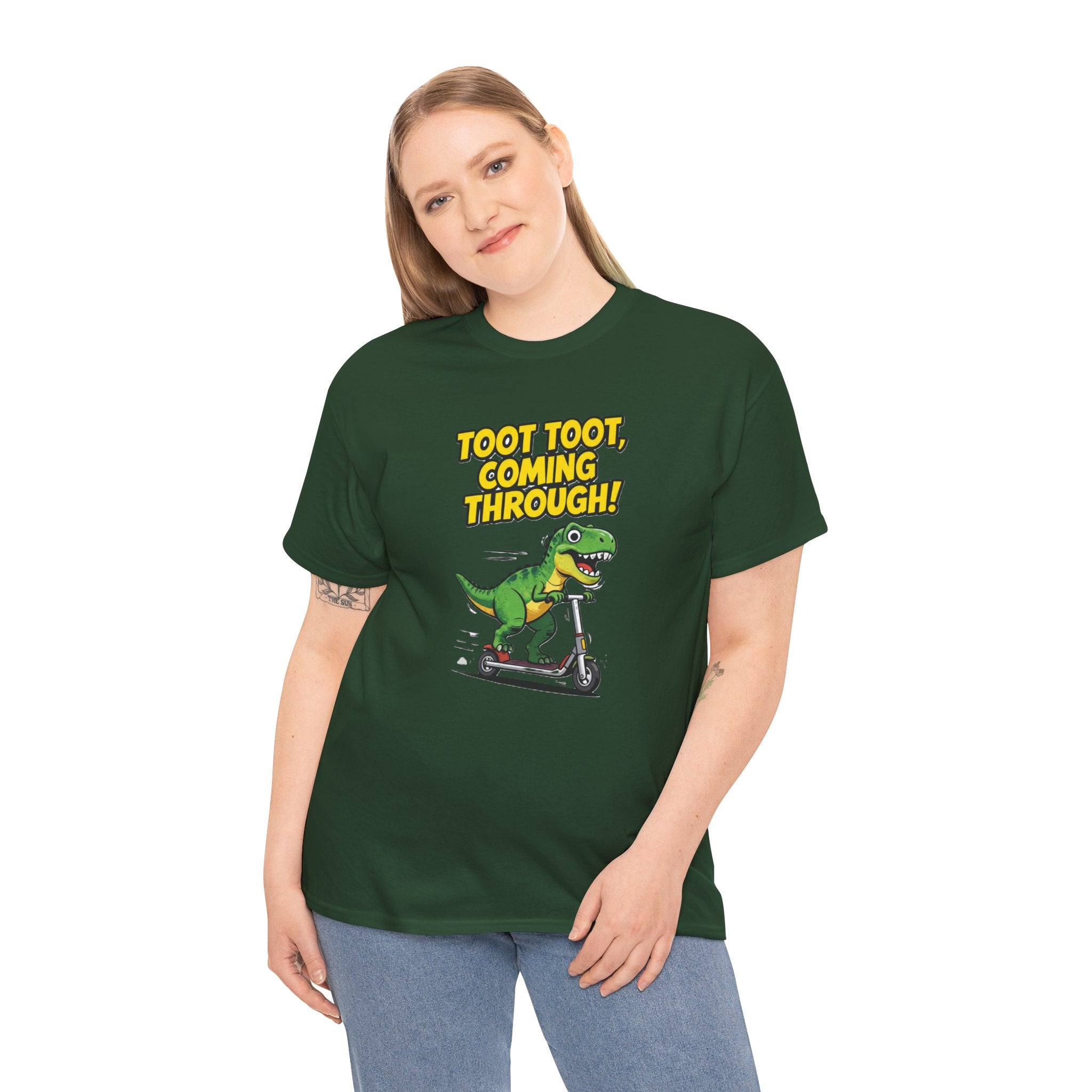 T-Rex Scooter Tee - "Toot Toot, Coming Through!" Funny Dino Graphic T-Shirt