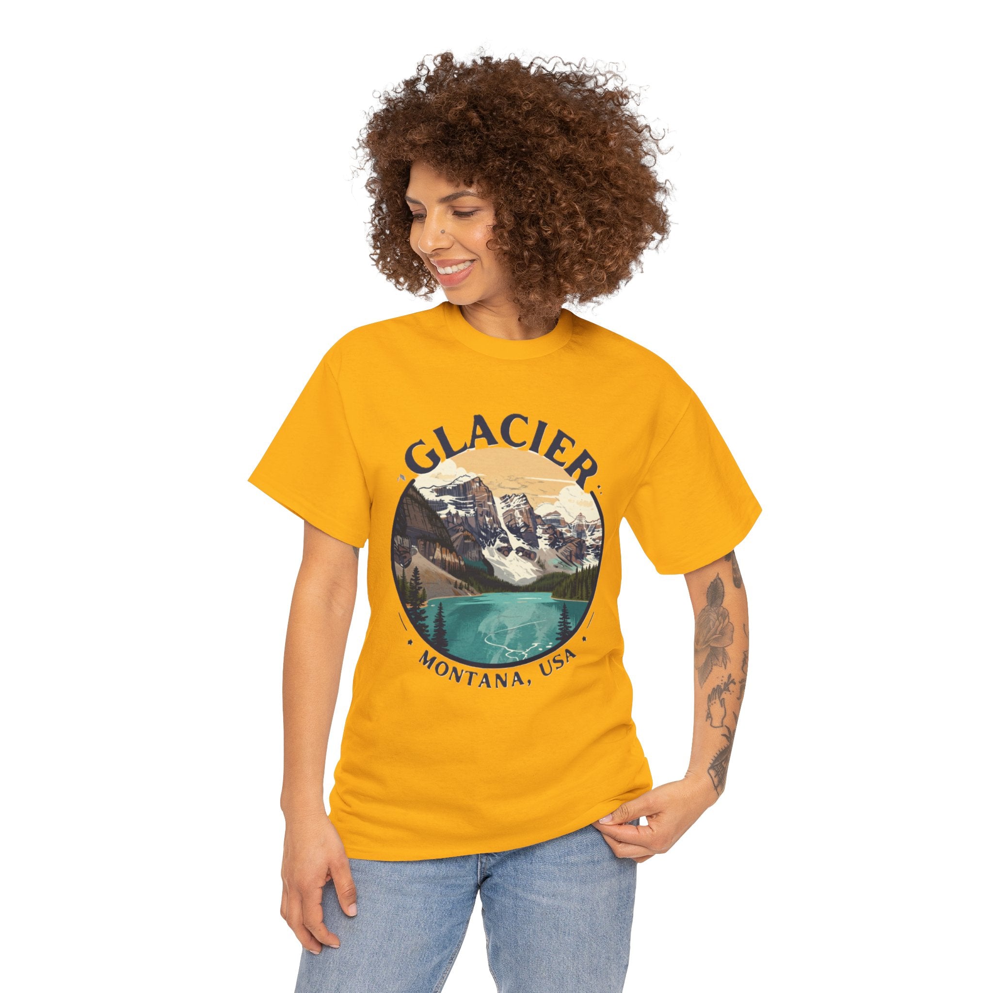 Glacier National Park T-Shirt | Montana USA Hiking Tee | Vintage Mountain Lake Badge Graphic Shirt | Montana Travel Gift