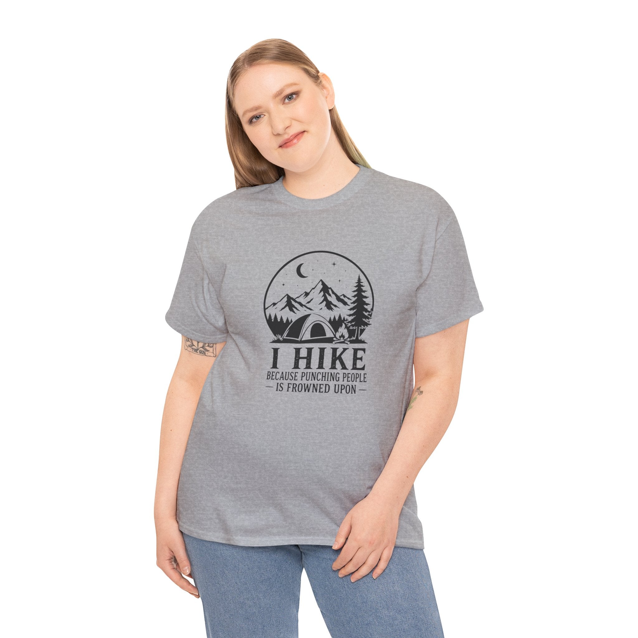 Hiking Graphic T-Shirt — "I Hike Because Punching People Is Frowned Upon" Outdoor Camping Tee