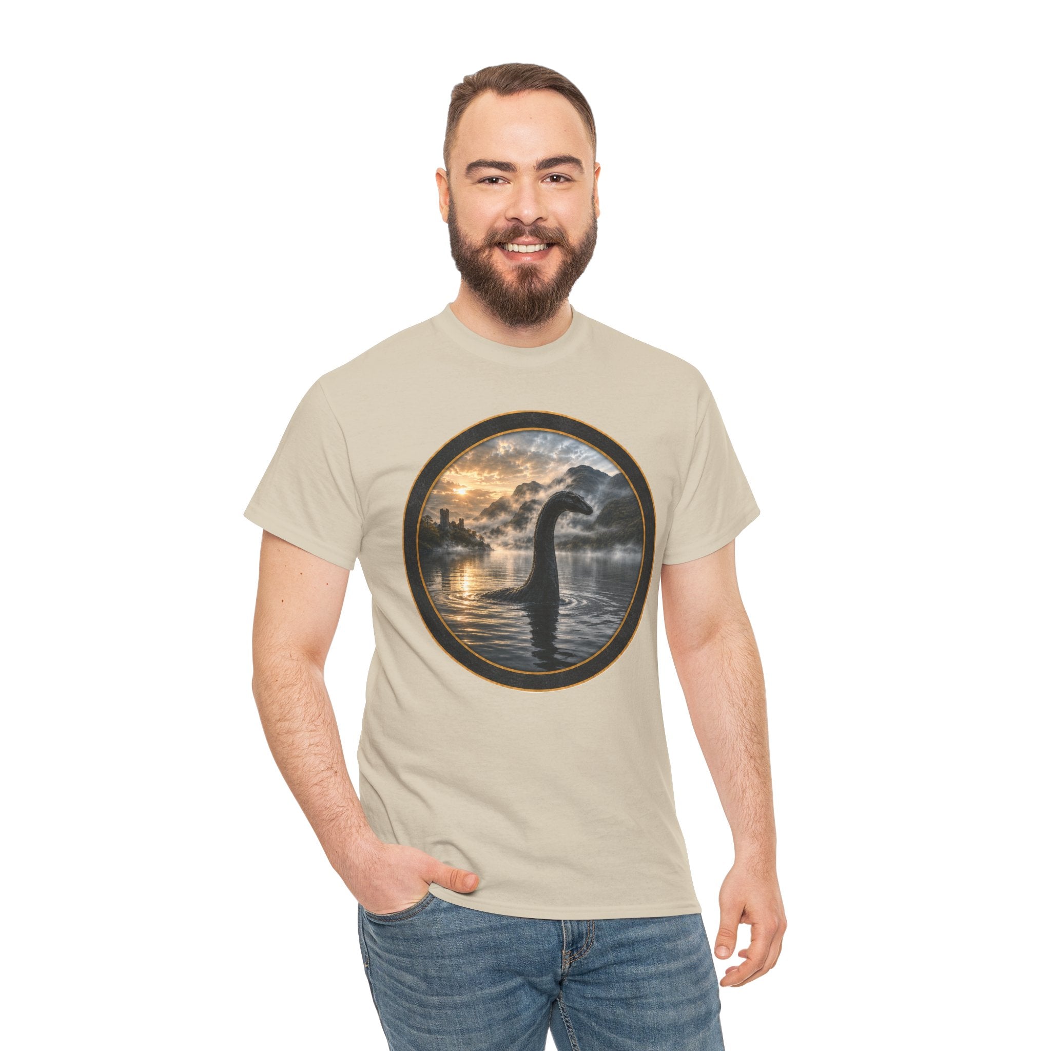 Loch Ness Monster Silhouette Tee — Vintage Sunset Nessie Graphic T-Shirt