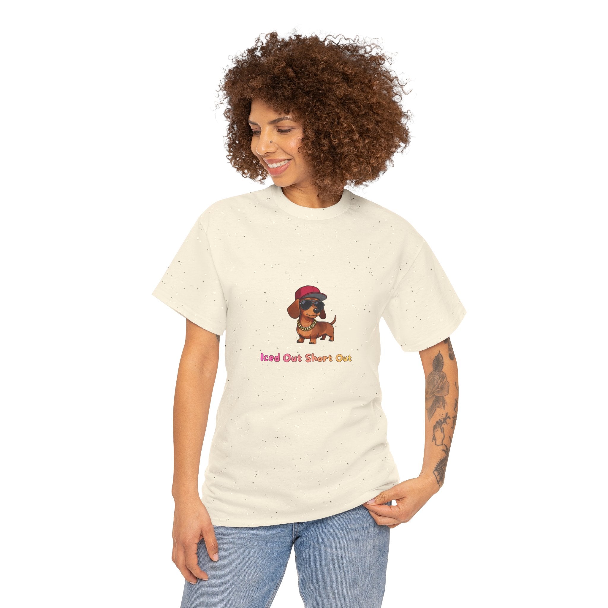 Iced Out Short Out T-Shirt – Funny Dachshund Gold Chain Bling Hip Hop | Wiener Dog Sausage Dog Graphic Tee