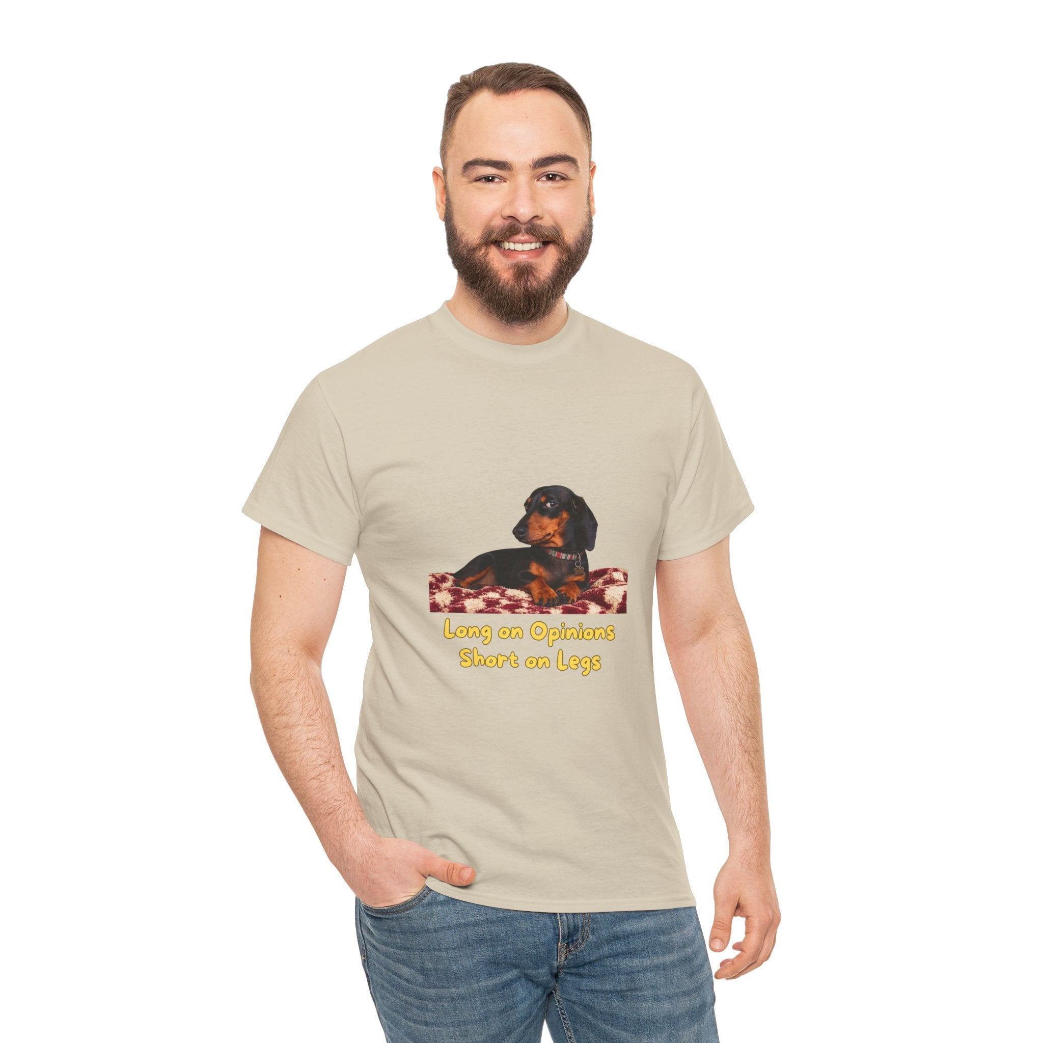 Long on Opinions Short on Legs T-Shirt – Funny Dachshund Sausage Dog Quote | Wiener Dog Attitude Graphic Tee