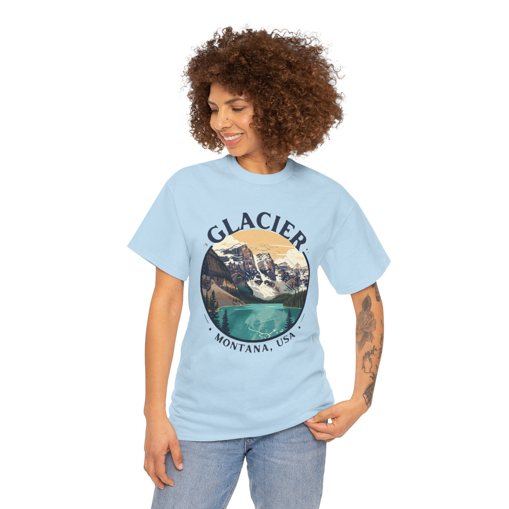 Glacier National Park T-Shirt | Montana USA Hiking Tee | Vintage Mountain Lake Badge Graphic Shirt | Montana Travel Gift