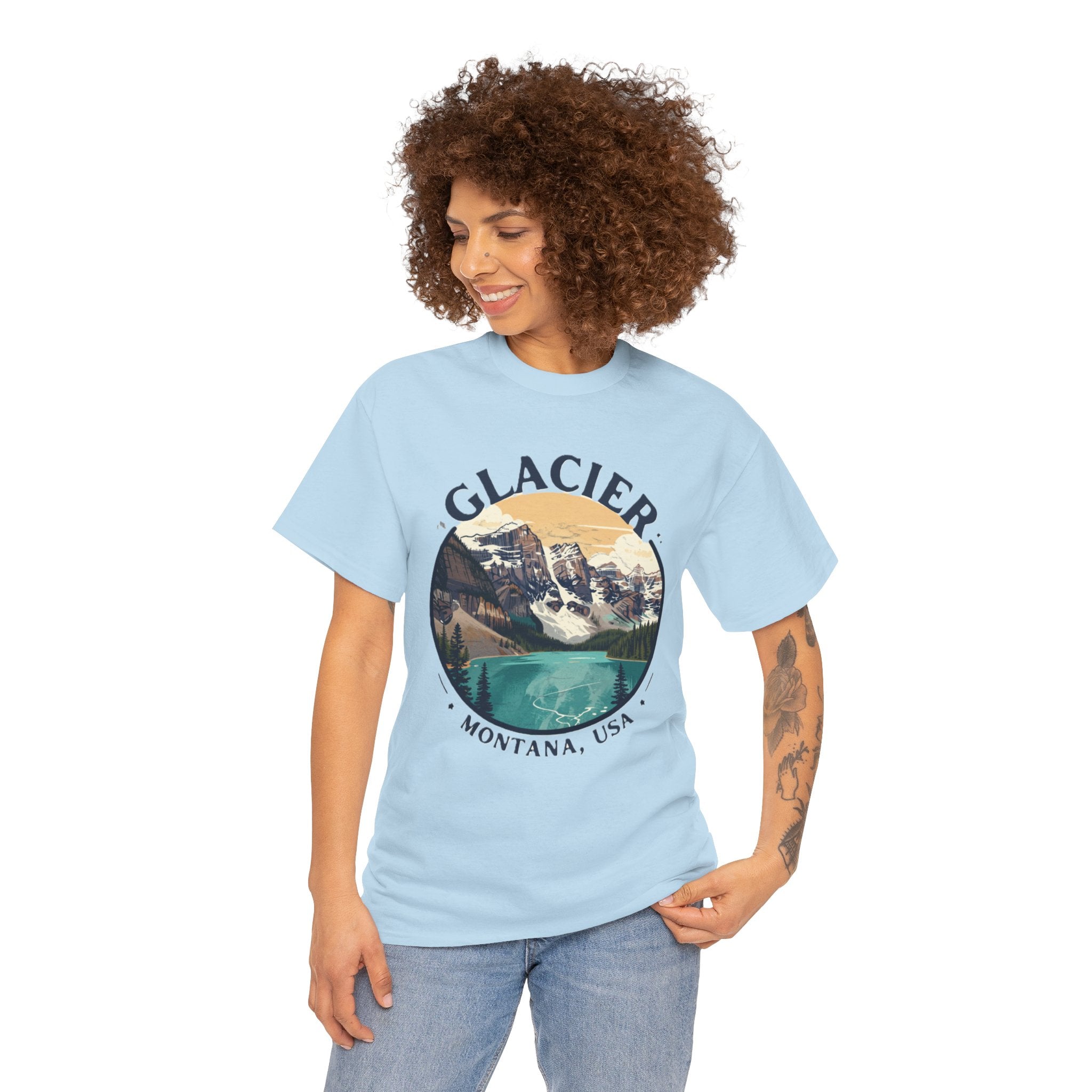 Glacier National Park T-Shirt | Montana USA Hiking Tee | Vintage Mountain Lake Badge Graphic Shirt | Montana Travel Gift