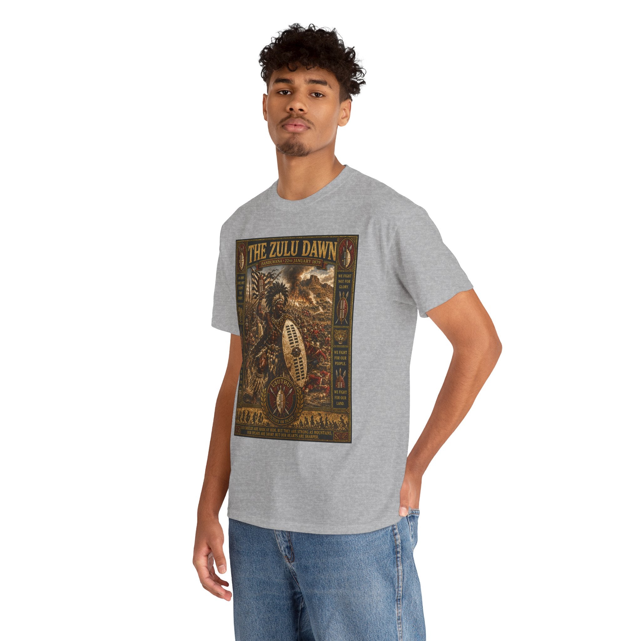 Isandlwana 1879 T-Shirt | Zulu Warrior Battle Art Graphic Tee | Anglo-Zulu War History Shirt | Usuthu Victory or Death Design